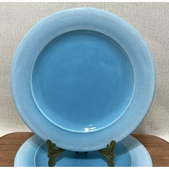 TIFFANI Salad Plates 2 TURQUOISE Blue Drip Glaze Made in Italy 8 Inch - Picture 3 of 4